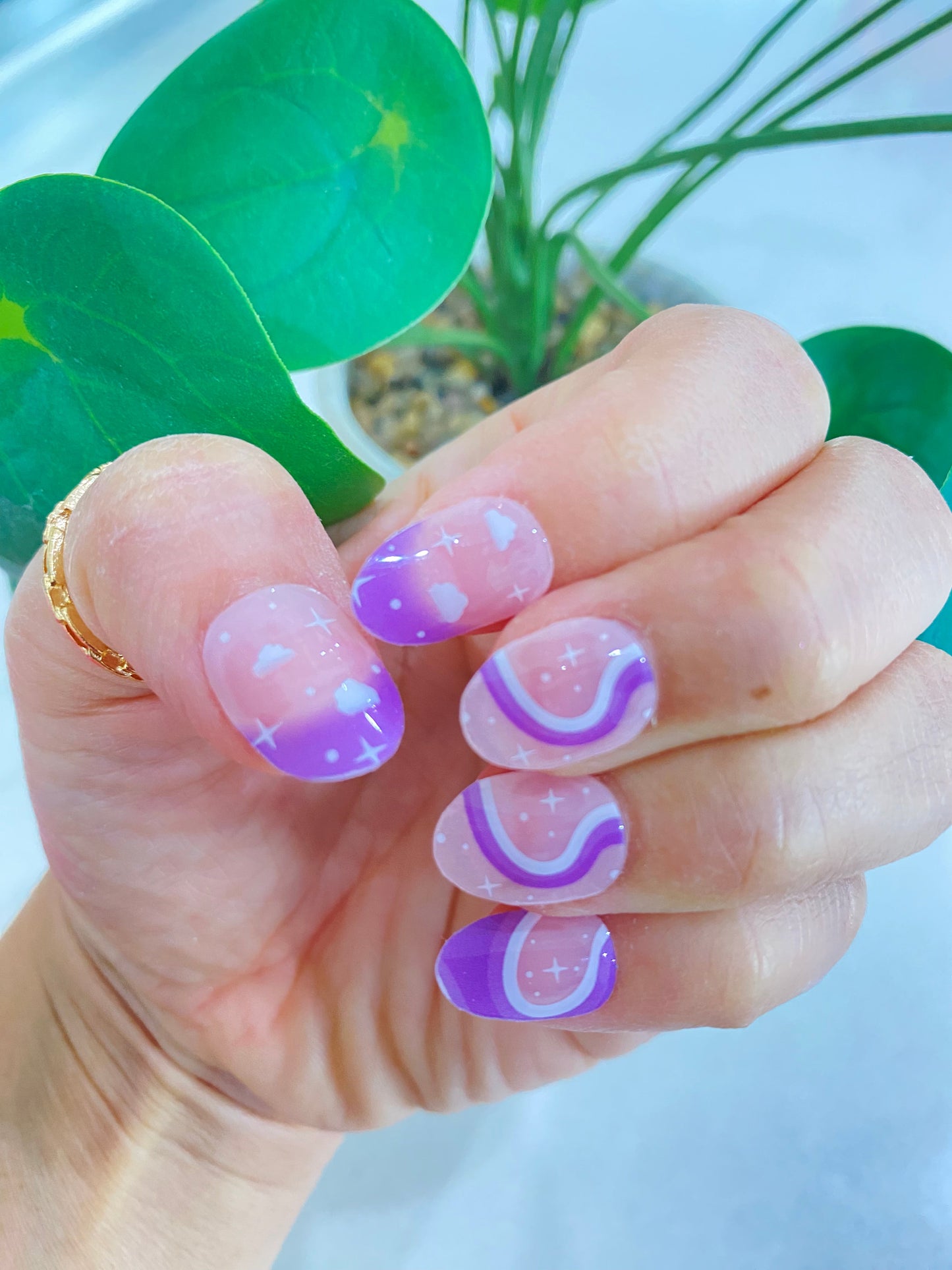 Celestial Purple Nude Swirl DIY Semi-Cured Gel Nail Sticker Kit