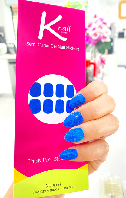 Glittering Blue Lagoon DIY Semi-Cured Gel Nail Sticker Kit