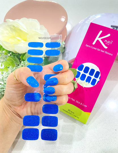 Glittering Blue Lagoon DIY Semi-Cured Gel Nail Sticker Kit