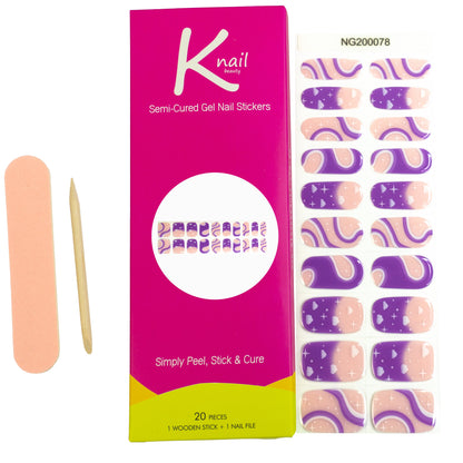 Celestial Purple Nude Swirl DIY Semi-Cured Gel Nail Sticker Kit