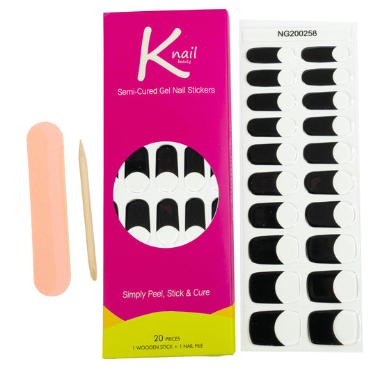 Black French Tip DIY Semi-Cured Gel Nail Sticker Kit